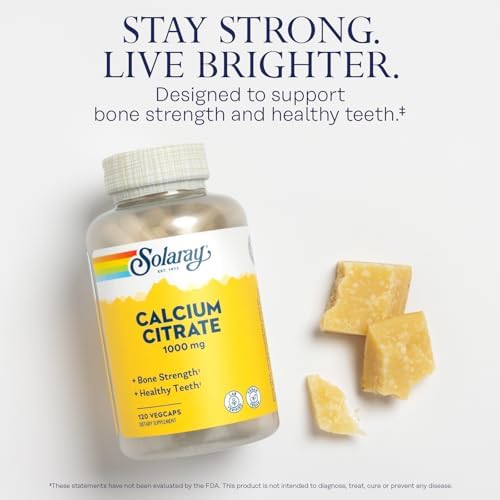 Solaray Calcium Citrate 1000mg - Chelated Calcium Supplement - Supports Bone Strength and Healthy Teeth - Easy to Digest - 60-Day Guarantee, Vegan - 30 Servings, 120 VegCaps