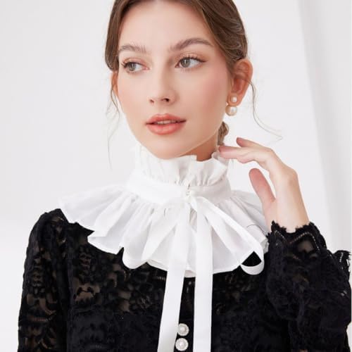 Women's Pleated Ruffle Collar Ruff Neck Shawl Detachable Victorian Elizabethan Costume