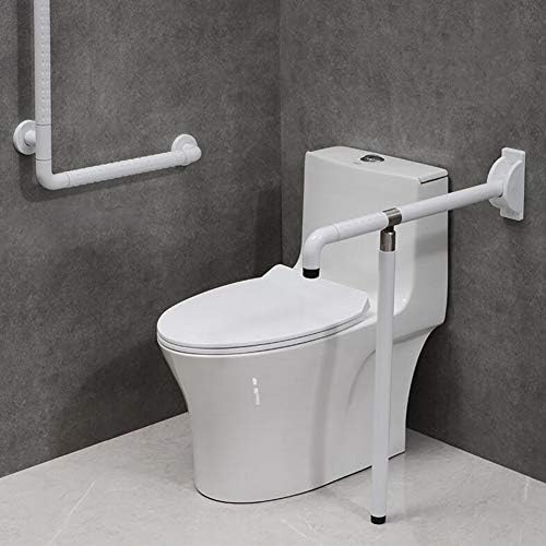 Wall to Floor Folding Toilet Grab Bar, Bathroom Handrails with Supporting Legs, for Elderly Disabled Handicap, White/Yellow (26inch/30inch)