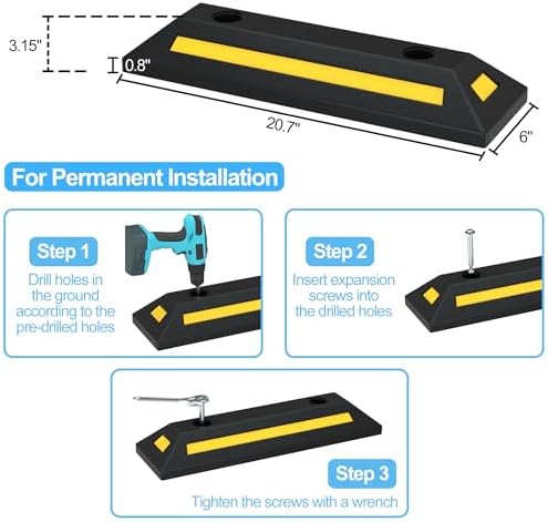 RELIANCER 2PCS Rubber Parking Guide Tire Blocks,Garage Wheel Stoppers Blocks w/Reflective Stripes,Park Assist Rubber Curb Guide,Parking Lot Tire Stops,Car Park Wheel Chocks for Truck RV Trailer SUV