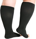 Hotfiary 1 Pair Plus Size Compression Socks-Up to 7XL Wide Calf 20-30 mmHg Compression Sock for Women Men Open Toe Stockings
