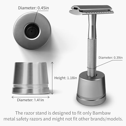 Bambaw Silver Safety Razor Stand | Razor Holder Stand | Straight Razor Stands does not fit all Safety Razors | Double Edge Safety Razor Stand | Shaver Holder Stand Razor Base | Single Razor Stand