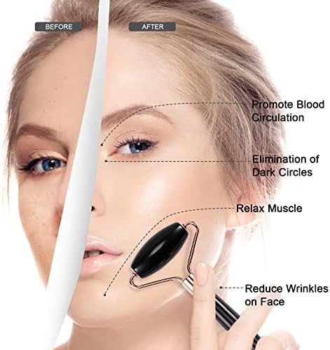 Jade Roller for Face, Facial Roller Massager Skin Care Tool, Gua Sha Facial Tools for Face, Neck, Eyes, Reduce Puffiness of The Skin (Black)