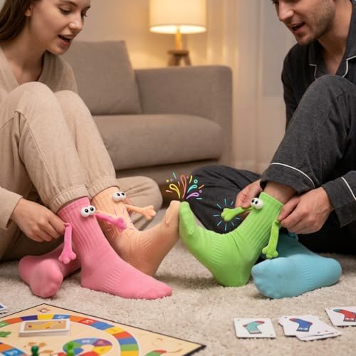 4 Pair Funny Magnetic Holding Hands Socks Funny Valentines Gifts for Her/Him Crazy Sock for Galentine's Day Women