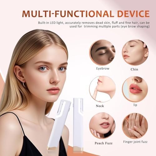 Sonic Dermaplane Razor for Women Face - Rechargeable Sonic Dermaplaning Tool with 5 Blades, Facial Hair Remover for Peach Fuzz & Eyebrows, At-Home Facial Kit for Instant Smoothness（white)