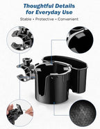 JOYTUTUS Wheelchair Cup Holder, 2-in-1 Walker Cup Holder with 6.4'' Large Storage Box, Drink Holder for Bottle with Handle, Fit for Wheelchair, Walker, Rollator, Stroller, Camper, Golf cart (Large)