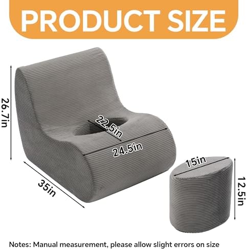 HOMBYS BBL Recovery Chair with Hole, Foam BBL Recovery Sofa for Post Surgery Sitting & Sleeping, Brazilian Butt Lift Support with Removable Ottoman for Butt Support