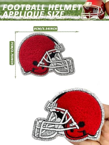 6pcs Football Iron on Patches, Helmet Chenille Patches for Clothes Repair, Embroidered Sticker Fabric Patches for Hat Backpack Jeans Jacket Gameday Decorative Applique(Red)