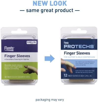 Flents Finger Sleeves, Pain Relief for Arthritis, Inflammation, Cracking, Blisters, Tendonitis & Athletic Stress, Plastic Wrap for Support & Compression, Assorted Size, 12 Count