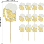Gyufise 24Pcs Cheers Beer Mug Cupcake Toppers Gold Glitter Beers Cake Topper Decorations Cheers Beer Festival Celebrating Birthday Party Supplies