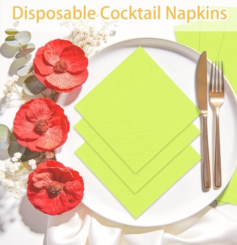 SietDESEO 50 Pieces Lime Green Napkins Disposable 3-Ply Lime Green Cocktail Napkins Paper Dinner Napkins for Birthday Baby Shower Wedding Valentines Day Party Beverage Napkin
