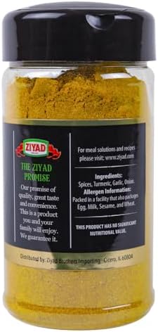 Ziyad Shaker Premium Mild Curry Powder, Flavorful Spices, No Additives, No Preservatives, No Salt, No MSG, 6 oz