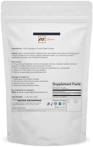 100% Natural Jamun Seed/Eugenia Jambolana Powder for Skin and Health Care 0.5 LBS / 227 GMS