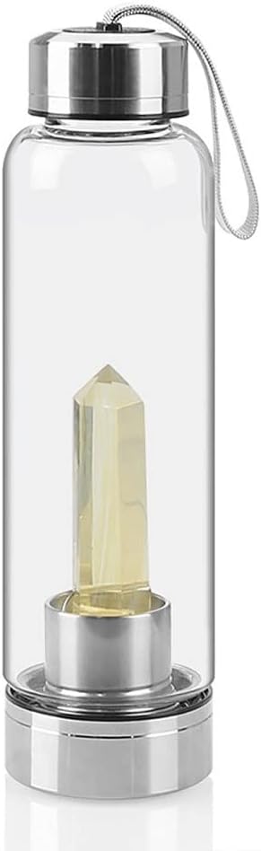 Natural Crystal Water Bottle Citrine Crystal Elixir Infused Gem Water Bottle Healing Wand Point Crystal Obelisk Point Reiki Handheld Gemstone Drink Reusable Gem Water Bottle 550Ml