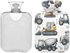 Construction Vehicles Hot Water Bottle with Soft Cover Feet and Bed Warmer Warm Water Heat Bottles for Menstrual Cramps Pain Relief, 2L
