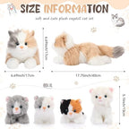 HyDren 5 Pcs Realistic Ragdoll Cat Stuffed Animal, 17.75 Inches Large Ragdoll Cat Mommy Plush with 4 Cute Babies Soft Plush Kittens Set for Girls Boys Birthday Party Favors (Grey,White,Brown)