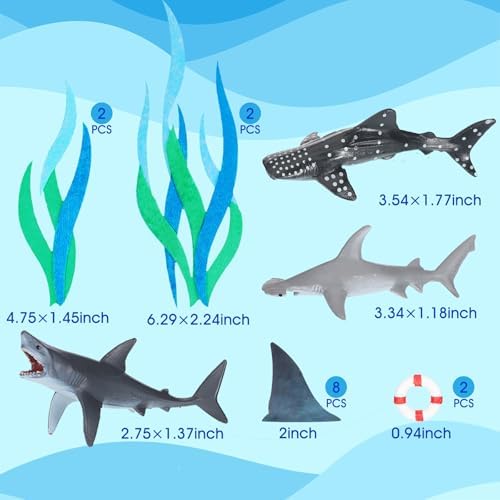 Geyee 18 Pack Shark Cake Toppers for Attack Sea Creatures Decor Shark Figurines Decorations Ocean Theme Cupcake Picks for Birthday Shower Party Favors Supplies