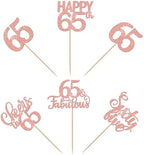 30 Pack 65th Birthday Cupcake Toppers Glitter Sixty-five Cheers to 65 Cupcake Picks Hello 65 Cake Decorations for Happy 65th Birthday Anniversary Party Supplies Rose Gold