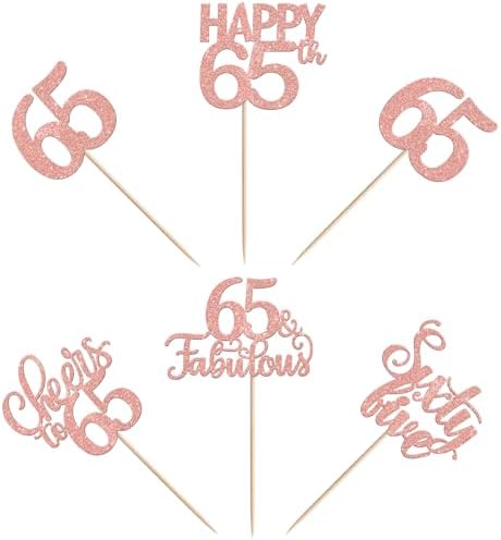 30 Pack 65th Birthday Cupcake Toppers Glitter Sixty-five Cheers to 65 Cupcake Picks Hello 65 Cake Decorations for Happy 65th Birthday Anniversary Party Supplies Rose Gold