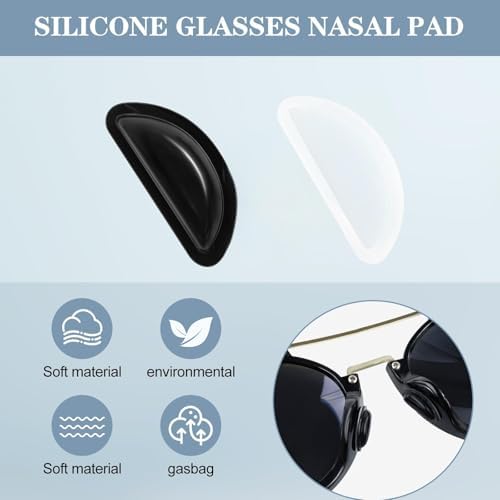 12 Pairs Soft Silicone Adhesive Eyeglass Nose Pads Non Slip with 3.5 Mm/ 0.4 Inch Thickness Air Bag for All Type Full Plastic Frames, Sunglasses, Reading Glasses(Black+Clear)