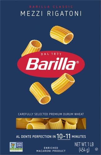 Barilla Mezzi Rigatoni Pasta, 16 oz. Box - Non-GMO, Made with Durum Wheat Semolina - Kosher Certified