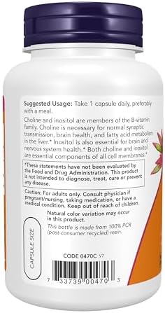 NOW Foods Supplements, Choline & Inositol 500 mg, Healthy Nerve Transmission*, Nervous System Health*, 100 Capsules