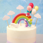 SULOLI Rainbow Cake Toppers Set, 12 Pcs Pastel Rainbow Clay Cupake Topper with Cloud Balloon for Girl Boy Kids Wedding Birthday Party Decorations