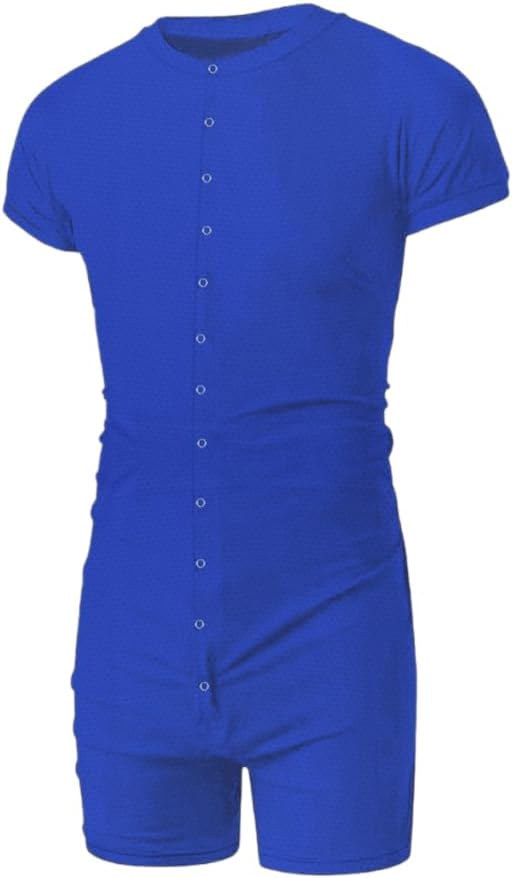 Mens Short Sleeve Onesie Pajamas Sexy Lounge One Piece Jumpsuit Adult Stretchy Romper