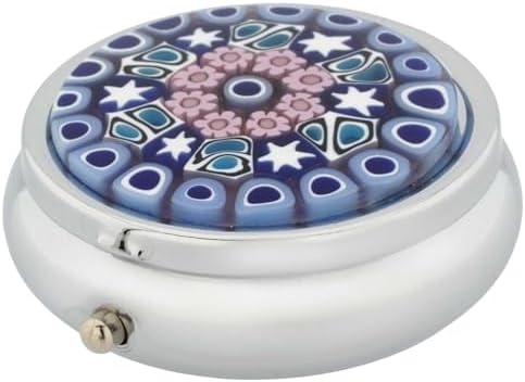 Glass Of Venice Murano Millefiori Pill Box - Silver Round