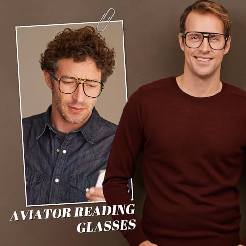 Oversized Aviator Reading Glasses Men with Blue Light Blocking, 3 Pack Retro Reading Glasses Computer Readers Men