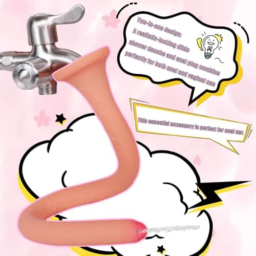 Lewose 2-in-1 19" Silicone Extra Long Realistic Dildo Enema Douche, Hollow Extended Shower Anal Plug for Men & Women G Spot Prostate Massage Butt Plug Dildos BDSM Sex Toys for Adults Male Female (S)