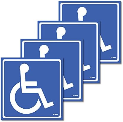 (4 Pack) Disabled Wheelchair Sign Stickers, Disability Sign, Handicap Sign Sticker, Vinyl Sticker Decal, 5.5 x 5.5" inch. Blue and White Sticker Decals