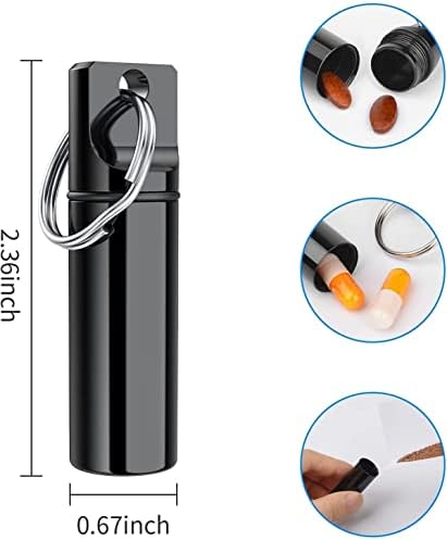 Small Pocket Pill Box Keychain, Aluminium Alloy Portable Mini Pill Organizer Case Container for Purse, Waterproof Metal Pill Holder Medicine Bottle for Outdoor Camping Travel (Grey)