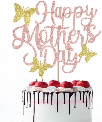 Glitter Happy Mother's Day Cake Topper, Mom's Birthday Party Decoration Supplies (1)