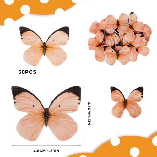 Edible Butterflies Cake Decorations Set of 50Pcs - Edible Wafer Paper Butterflies Cupcake Toppers for Wedding, Anniversary, Birthday Party Decorating (Orange)