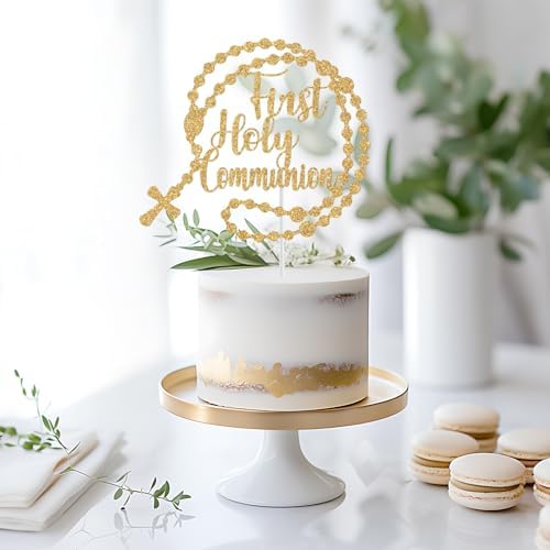 First Holy Communion Cake Topper, Christian Baptism, God Bless Cake Decor, Wedding Baptism Christening Baby Shower Birthday Party Decorations Gold Glitter