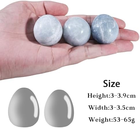 Polished Blue Celestite Crystal Egg with Wooden Stand, 30-39 mm Natural Celestite Stone Egg Figurine for Meditation Home Decoration