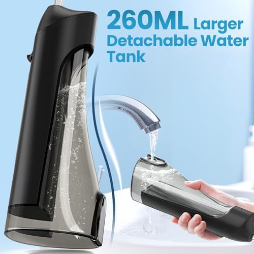 Water Flosser, Water Dental Flosser Pick for Teeth, IPX7 Waterproof Oral Irrigator, 3 Modes 4 Replaceable Jet Tips, Professional Flossing Cleaning Picks for Home Travel Gums, Braces Care (Black)