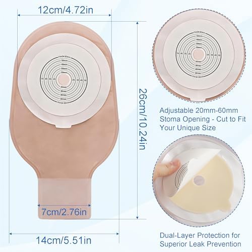 One Piece Colostomy Bags, 10 PCS Drainable Pouches with Clamp Closure, Ostomy Supplies for Ileostomy Urostomy Stoma Care, Cut to Fit Max 20-60mm Non-Woven Lining