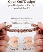 BioMag Magnetic Copper Bracelet for Women Men, 99.99% Pure Copper Cuff Bangle with 6 Pcs 3500 Gauss Magnets, Adjustable Jewerly Gift (Copper-Flower)