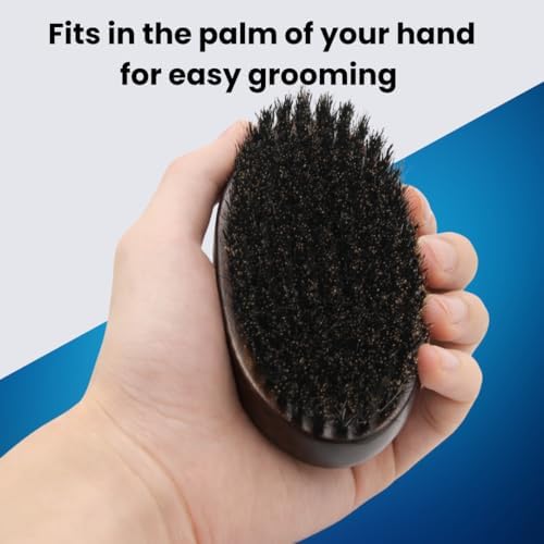 Beard Brush for Men, Natural Boar Bristles, Black Oval Wave Brush, Warp Resistant Wood Handle, for Fuller Thicker Hair, Beard & Mustache Growth, Exfoliation (Brown)