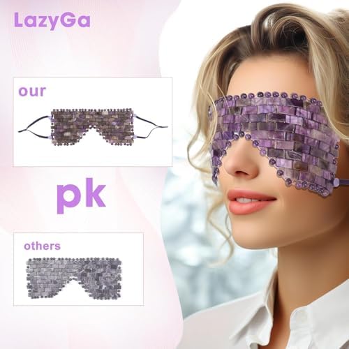 Jade Eye Mask, Amethyst Crystal Eye Mask with Ear Strap for Face 100% Natural Gemstone Jade Sleep Mask for Hot & Cold Anti Aging Therapy