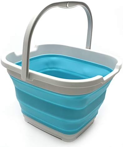 SAMMART 10L (2.6 Gallon) Collapsible Rectangular Handy Bucket (2, Grey/Bright Blue)