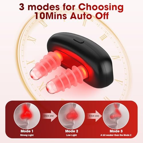 Red Light Nasal Therapy Device for Si-nus Relief, 650nm Portable Nose Care with 3 Modes & Auto-Off,Relieves Dryness, Cold & Aler-gy Con-gestion for Home and Travel