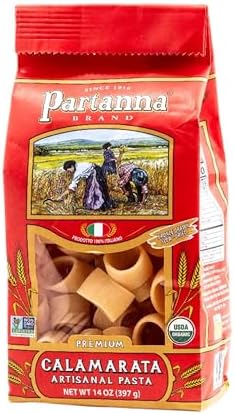 Partanna Organic Premium Calamarata Italian Artisanal Pasta- Bronze Cut - Durum Wheat Semolina- -Slow Dried -NON-GMO- Made in Italy- 14 oz