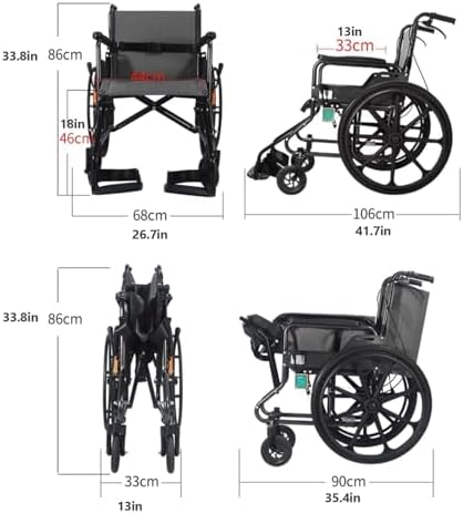 Wheelchairs Lightweight Wheelchairs Folding Carbon Steel Transport Wheelchairs with Handbrakes and Adjustable Pedal Manual Wheelchair Lightweight