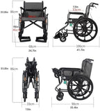 Wheelchairs Lightweight Wheelchairs Folding Carbon Steel Transport Wheelchairs with Handbrakes and Adjustable Pedal Manual Wheelchair Lightweight