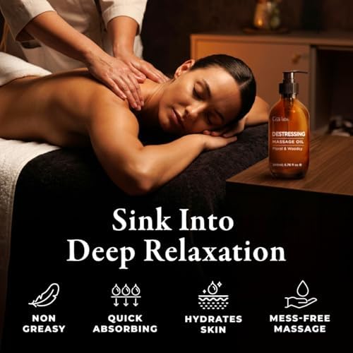 Gya Labs Destressing Massage Oil - 6.76 Fl Oz - Targets Tension for Spa-Like Massages, Lavender Massage Oil for Skin - Premium Ingredients, Non-GMO and Cruelty-Free