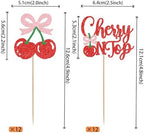 24 PCS She's the Cherry On Top Cupcake Toppers Glitter Sweet Cherry Cupcake Picks Cherry On Top Baby Shower Decorations for Fruit Theme Wedding Bridal Shower Birthday Party Cake Decorations Supplies
