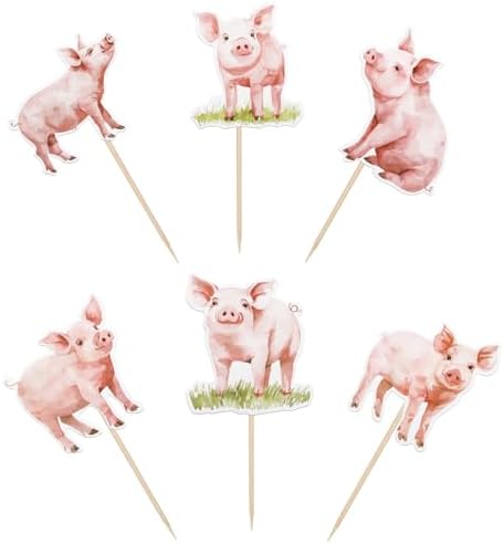 36 PCS Pig Cupcake Toppers Double Sided Pet Pig Cupcake Picks Farm Pig Oink Cupcake Decorations for Farm Animals Piggy Theme Baby Shower Kids Boys Girls Birthday Party Cake Decorations Supplies Pink